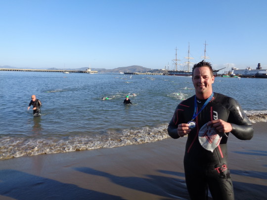 Andrew Legge after Alcatraz Swim with Traralgon Cap